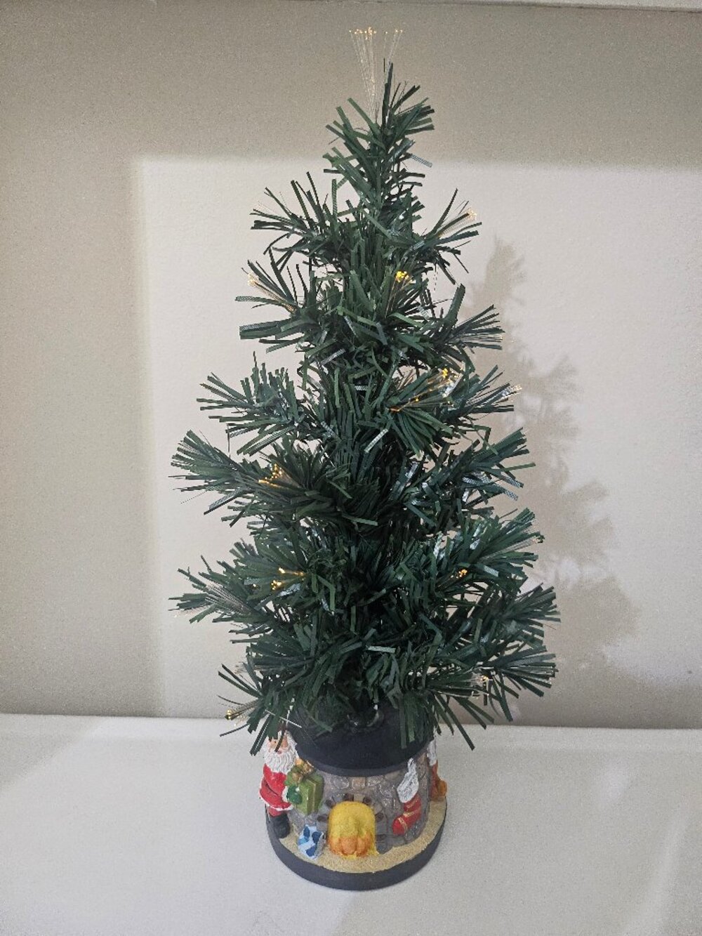 Tabletop Fiber Optic Christmas Tree Mini 14" Pre-Lit Tree With Resin Round Base